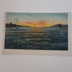 Antique Golden Gate San Francisco Bay Sunset Postcard Britton & Rey Lithograph